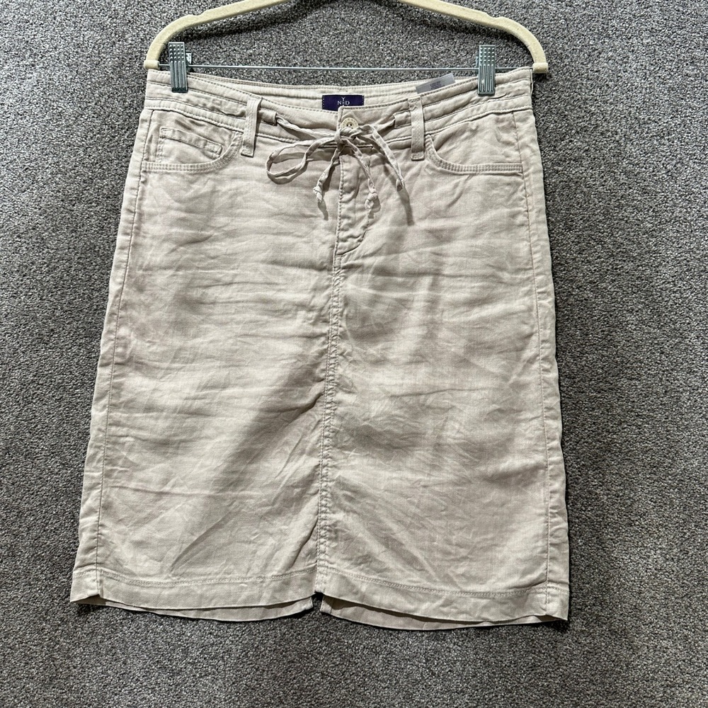 NYDJ Pencil Skirt Women 6 Beige Linen Tencel Blend Made in USA Lift Tuck